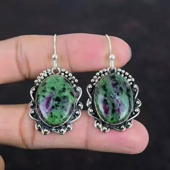 Серьги с рубиновым цоизитом, серьги с натуральным драгоценным камнем, уникальные ювелирные изделия, серьги из стерлингового серебра 925 пробы, серьги-подвески ручной работы, свадебные подарки, серебряные ювелирные изделия