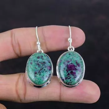 Серьги с рубиновым фукситом, натуральные драгоценные камни, серьги из стерлингового серебра 925 пробы, серьги ручной работы, дизайнерские серьги, серебряные украшения, подарки для жены