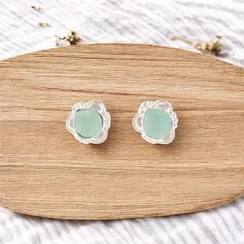 Серьги с самоцветом Аквахалцедон из стерлингового серебра 925 пробы, ручная работа, бохо-пусеты EE-159-15