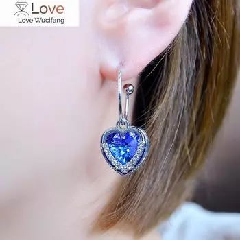 Серьги с сапфиром, женская мода, ювелирные изделия из циркония, серьги в форме сердца, серьги с жемчужной инкрустацией, свадебные серьги для девочек