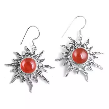 Серьги с сердоликом, черным ониксом, лазуритом и солнечным затмением, стерлинговое серебро 925 пробы, ювелирные украшения ручной работы оранжевый