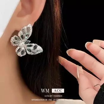 Серьги с серебряной иглой и цирконием, синие бабочки, модные и универсальные серьги, маленькие и роскошные, высококачественные серьги 1#
