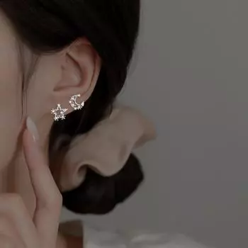 Серьги с серебряным покрытием S925 Серьги с цирконами, лесные цветы, индивидуальность, все, звезда, Луна, асимметричные серьги