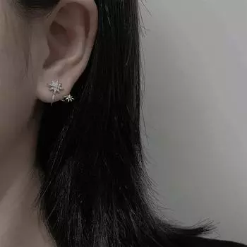 Серьги с серебряным покрытием S925, вращающиеся U-образные звезды, женские корейские версии, индивидуальные модные универсальные серьги с бриллиантами и вспышками темперамента