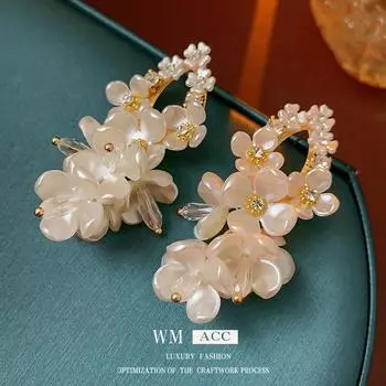 Серьги с серебряными иглами и бриллиантами, акриловые цветы и кристаллы, элегантные и элегантные серьги, легкие, роскошные и высококачественные серьги для женщин золотой