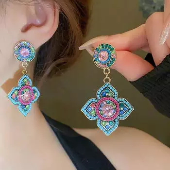 Серьги с серебряными иглами и бриллиантами, круглые серьги с цветком, легкие, роскошные модные темпераментные серьги в стиле ретро, нишевые серьги высокого класса