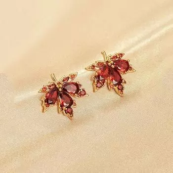 Серьги с серебряными иглами красного кленового листа, серьги с цирконом для девочек, новые модные серьги в стиле ретро, темперамент чёрный
