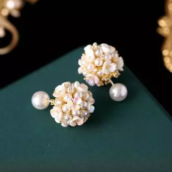 Серьги с серебряными иглами S925 спереди и сзади. Две серьги с цветочными гроздьями, уникальный дизайн, трехмерные маленькие шариковые серьги с жемчужными ракушками и цветками.