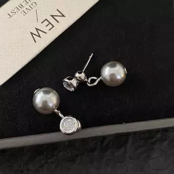 Серьги с серым жемчугом Shijia осень и зима, изысканные маленькие серьги-гвоздики, элегантные серьги-гвоздики с высоким чувством стиля, нишевые украшения для ушей