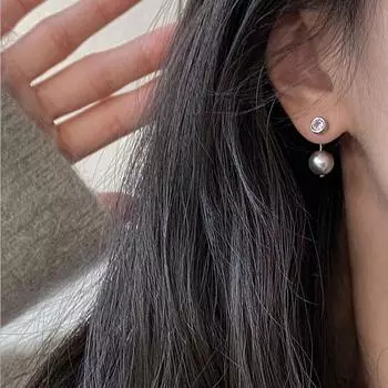 Серьги с серыми жемчужинами и бриллиантами в форме маленькой серой фасоли, серьги-темпераменты, минималистский и универсальный французский стиль