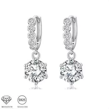 Серьги с шестью зубцами из стерлингового серебра 1-2 карата S925, повседневные модные легкие роскошные нишевые высококачественные серьги для женщин или подруг 1ct