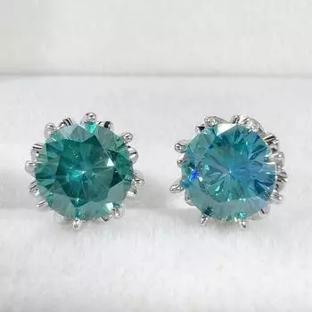 Серьги с сине-зеленым вермикулитом 5a, 2 карата, восемь когтей, инкрустированные цветком вермикулита, серьги с желтыми бриллиантами, серьги