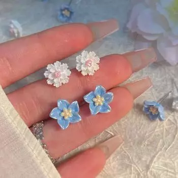 Серьги с синей камелией 2025 года — модный корейский стиль для женщин Camellia Stud Earrings синий