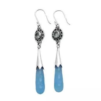 Серьги с синим халцедоном и драгоценным камнем, твердые серьги из стерлингового серебра 925 пробы, серьги ручной работы, ювелирные изделия, подарок для женщин и девочек, E-3252 синий