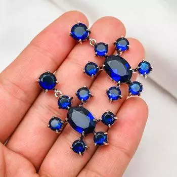 Серьги с синим сапфиром, серьги с драгоценными камнями ручной работы, серьги из цельного серебра 925 пробы, антикварные ювелирные изделия, для подарка на помолвку 1.57 Inches синий