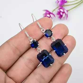 Серьги с синим сапфиром, серьги с драгоценными камнями ручной работы, серьги из цельного серебра 925 пробы, антикварные ювелирные изделия, для подарка на помолвку