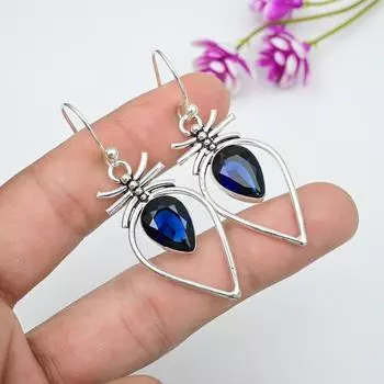 Серьги с синим сапфиром, серьги с драгоценными камнями ручной работы, серьги из цельного серебра 925 пробы, антикварные ювелирные изделия, для подарка на помолвку