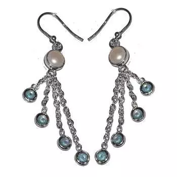 Серьги с синим топазом и жемчугом, твердые серьги из стерлингового серебра 925 пробы, серьги ручной работы, ювелирные изделия, подарок для женщин и девочек E-2104 белый