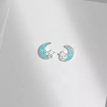 Серьги с синими звездами и луной для женщин, корейские милые индивидуальные серьги с простым темпераментом, осенние маленькие свежие универсальные серьги со звездой и луной