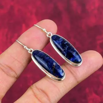 Серьги с содалитом, драгоценные камни, серьги ручной работы из цельного серебра 925 пробы, ювелирные изделия последнего дизайна 1.97 Inches синий