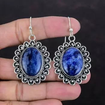 Серьги с содалитом Серьги из стерлингового серебра 925 пробы Дизайнерские серьги Ювелирные изделия с содалитом Подарки на годовщину Достойные серьги Ювелирные изделия ручной работы