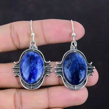 Серьги с содалитом, ювелирные изделия из натурального драгоценного камня, серьги из стерлингового серебра 925 пробы, дизайнерские серьги, очень красивые ювелирные изделия из содалита, подарки для нее