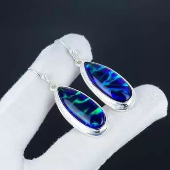 Серьги с темно-синим триплетом огненного опала, серьги из стерлингового серебра 925 пробы, серьги-подвески ручной работы в стиле бохо из серебра, подарок на День матери 2.16 синий