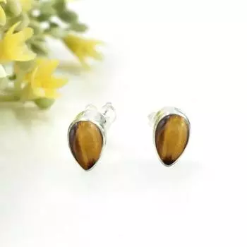 Серьги с тигровым глазом, ювелирные изделия из стерлингового серебра 925 пробы, минималистичные серьги-гвоздики