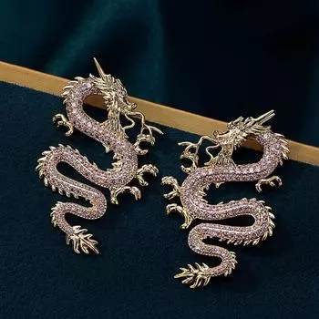 Серьги с тотемом дракона, средневековые винтажные преувеличенные серьги, изысканные, высокие, нишевые, модные, ретро-серьги для женщин розовый