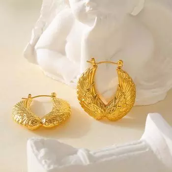 Серьги с узором в виде перьев и крыльев Fashion Sense, ретро-дизайн, титановая сталь с покрытием из настоящего золота 18 карат, женские ювелирные изделия