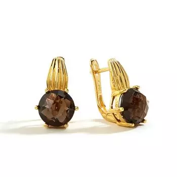 Серьги с застежкой из натурального дымчатого кварца, шахматная огранка, круглые 10 мм, 5,5 карата, настоящие драгоценные камни, изысканные украшения для женщин M коричневый