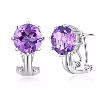 Серьги с застежкой из натурального аметиста 11 карат, круглые ювелирные изделия из драгоценных камней 12,0 мм, женские изысканные украшения, серебро 925 пробы, подарок на годовщину L фиолетовый