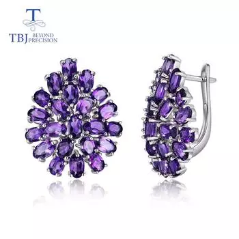 Серьги с застежкой из натурального аметиста, серебро 925 пробы, большие серьги для женщин, хороший подарок L фиолетовый
