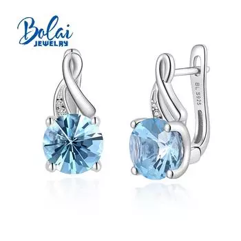 Серьги с застежкой из натурального 7-каратного небесно-голубого топаза, драгоценные камни футбольной огранки, изысканные ювелирные изделия, серебро 925 пробы для женщин, хороший подарок