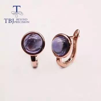 Серьги с застежкой из натурального синего иолита, круглые 8 мм, настоящие драгоценные камни, изысканные ювелирные изделия, серебро 925 пробы, для женщин, повседневная одежда синий