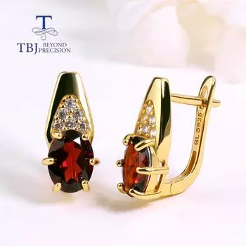 Серьги с застежкой из стерлингового серебра 925 пробы с гранатом, натуральный драгоценный камень, блестящий красный цвет, изысканные украшения для женщин, красивый подарочный дизайн M красный