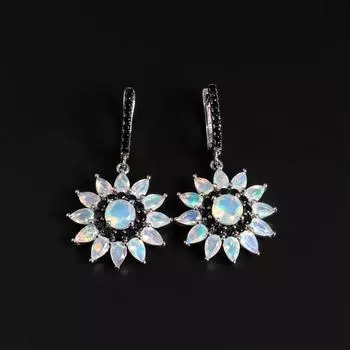 Серьги с застежкой в виде подсолнуха, серебро S925 с натуральным эфиопским опалом 4,8 карата, изысканные украшения для женщин, мамы, жены, хороший подарок L белый