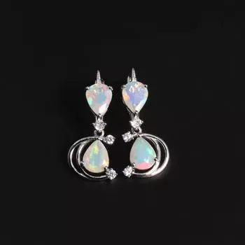 Серьги с застежкой в виде звезд и луны, серебро 925 пробы с натуральным опалом 4 карата, ювелирные изделия хорошего качества для женщин, жены, хороший подарок M белый