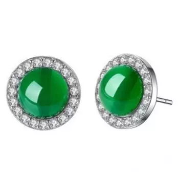 Серьги с зеленым агатом для женщин, серьги с зеленым халцедоном, серьги с бриллиантами, модный темперамент