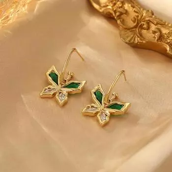 Серьги с зеленым бантом из циркония, милые и свежие серьги, женские нишевые модные легкие роскошные яркие сияющие серьги темперамента 18K