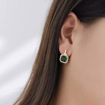 Серьги с зеленым цирконием и позолотой, элегантные украшения для женщин