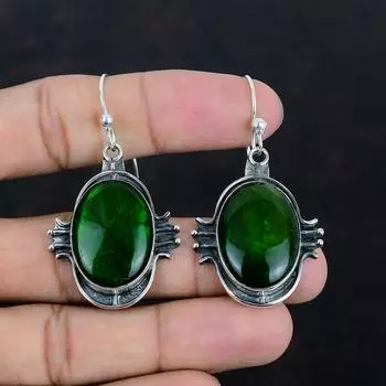 Серьги с зеленым огненным лабрадоритом, серьги с драгоценными камнями, серьги из стерлингового серебра 925 пробы, ювелирные изделия ручной работы, подарок для нее, висячие серьги, ювелирные изделия с камнями по рождению