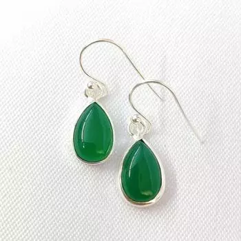 Серьги с зеленым ониксом и грушей, серьги из стерлингового серебра 925 пробы, подарок для нее, подарок на годовщину, серьги с ободом