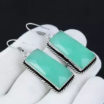 Серьги с зеленым ониксом, серьги из стерлингового серебра 925 пробы, красивый драгоценный камень, серьги с зеленым ониксом и кабошоном, серьги на день рождения, подарок для нее для женщин 2.36 зелёный