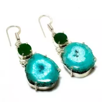 Серьги с зеленым солнечным кварцем и зеленым ониксом, посеребренные 925 пробы, 1,89 дюйма