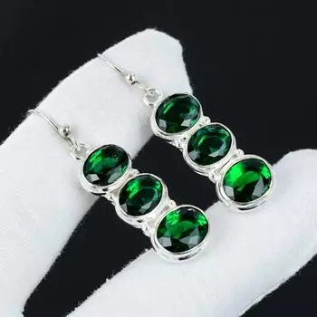 Серьги с зеленым турмалином, серьги из стерлингового серебра 925 пробы, серьги-подвески из серебра ручной работы в стиле бохо, подарки на День благодарения 2.36 зелёный