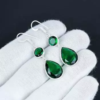 Серьги с зеленым турмалином, серьги из стерлингового серебра 925 пробы, серьги-подвески, серебряные украшения бохо ручной работы, подарок на день рождения 7 Cm зелёный
