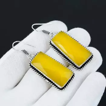 Серьги с желтым ониксом, серьги из стерлингового серебра 925 пробы, красивый драгоценный камень, серьги с желтым ониксом и кабошоном, серьги на день рождения, подарок для нее для женщин 1.96 жёлтый