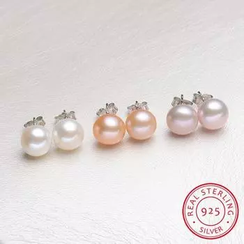 Серьги с жемчугом белого и розового цвета в стиле бохо, милые женские круглые серьги-гвоздики диаметром 6/8/10 мм, 100 % настоящее серебро 925 пробы, серьги для женщин, свадьба 9-10mm розовый