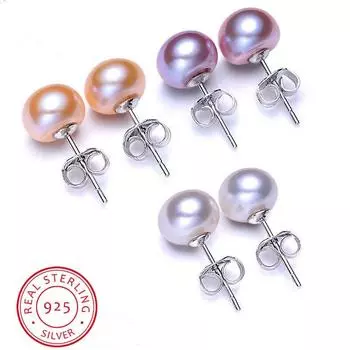 Серьги с жемчугом белого и розового цвета в стиле бохо, милые женские круглые серьги-гвоздики диаметром 6/8/10 мм из 100% настоящего серебра 925 пробы, женские свадебные серьги 5.5-6mm розовый
